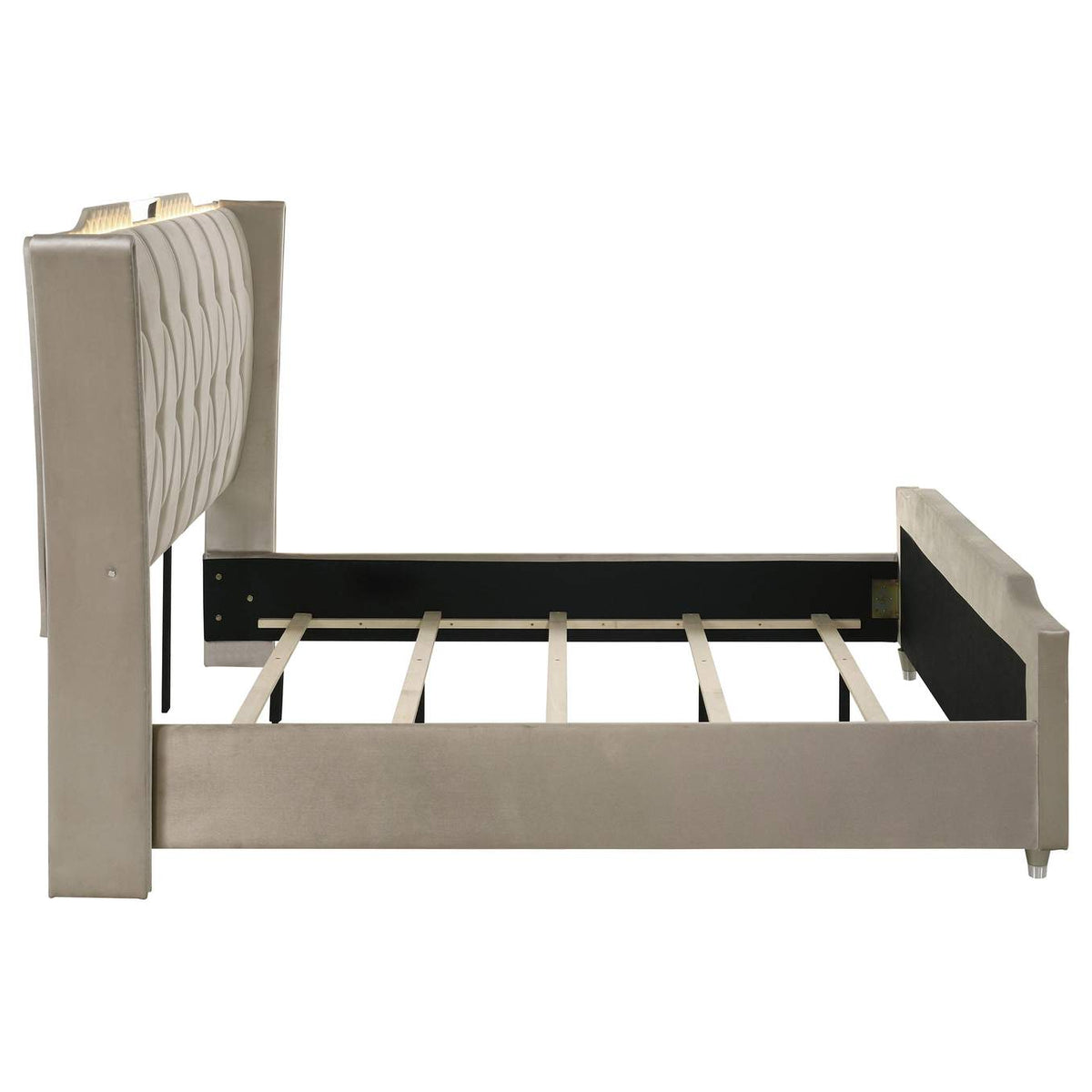 222661KE Lorient Eastern King LED Upholstered Bed Ivory and Camel