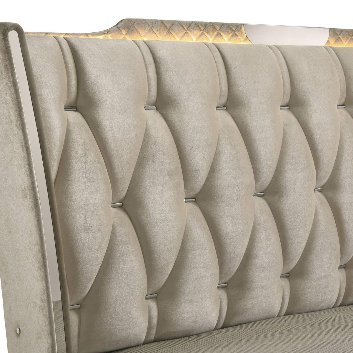 222661KE Lorient Eastern King LED Upholstered Bed Ivory and Camel