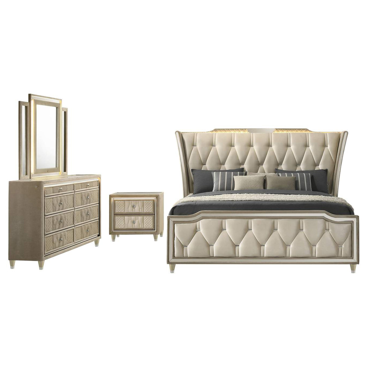 222661Q-S4 Lorient 4-piece Queen Bedroom Set Ivory and Camel