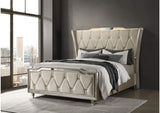 222661Q Lorient Queen LED Upholstered Wingback Bed Ivory and Camel