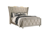 222661Q Lorient Queen LED Upholstered Wingback Bed Ivory and Camel