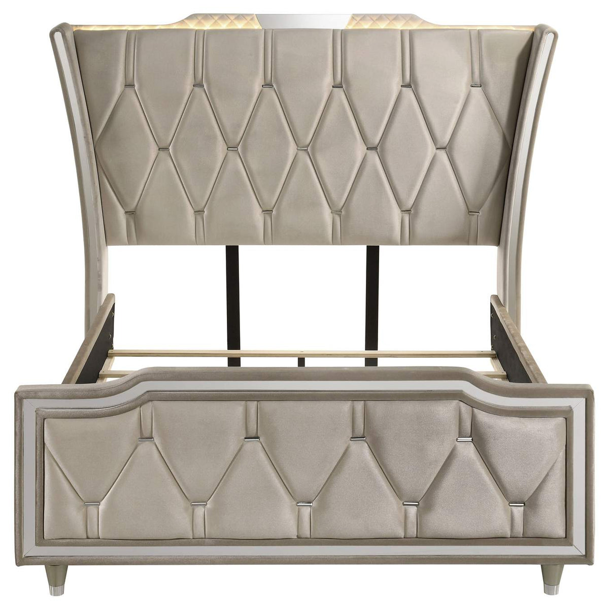 222661Q Lorient Queen LED Upholstered Wingback Bed Ivory and Camel