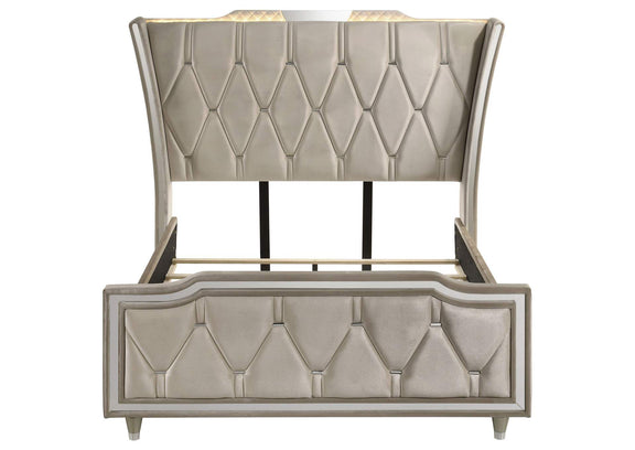 222661Q Lorient Queen LED Upholstered Wingback Bed Ivory and Camel