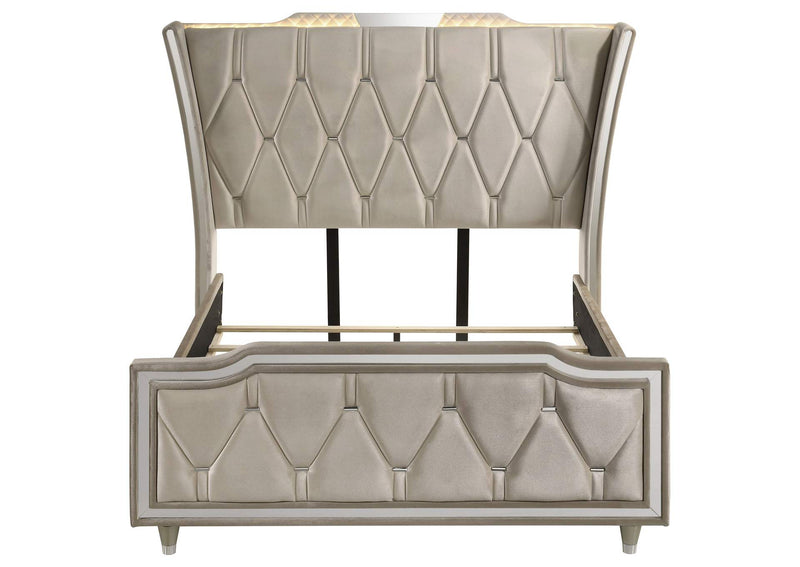 222661Q Lorient Queen LED Upholstered Wingback Bed Ivory and Camel