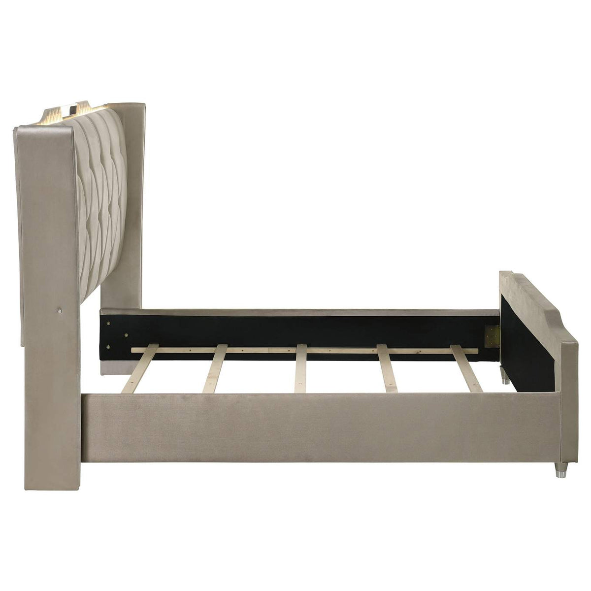 222661Q Lorient Queen LED Upholstered Wingback Bed Ivory and Camel