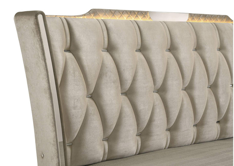 222661Q Lorient Queen LED Upholstered Wingback Bed Ivory and Camel