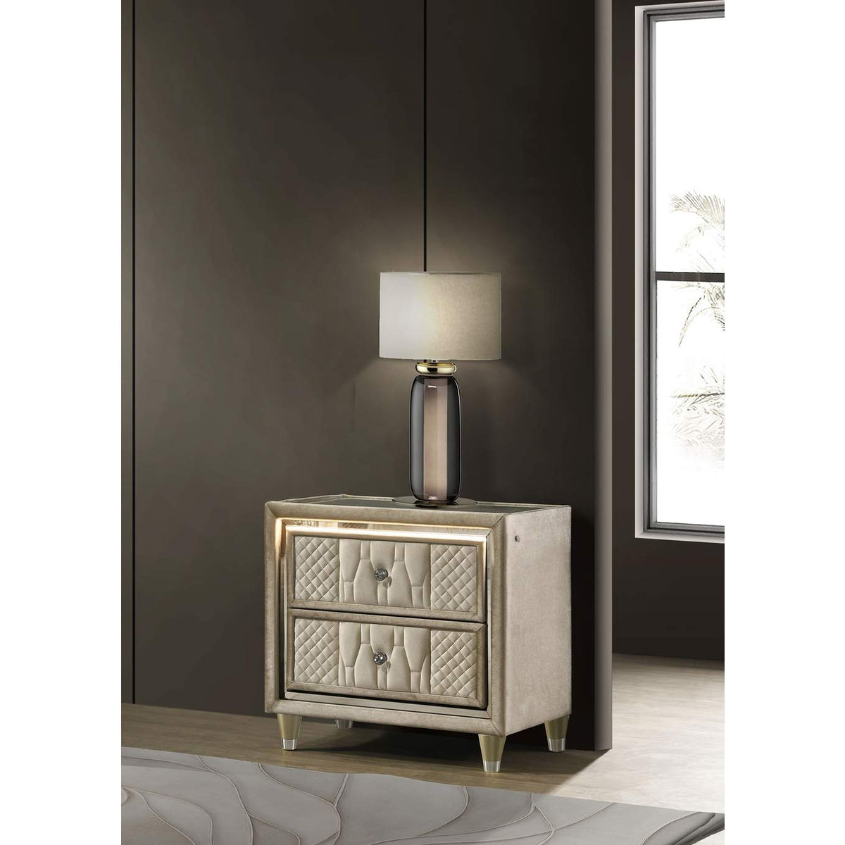 222662 Lorient 2-drawer LED Nightstand with USB Ivory and Camel