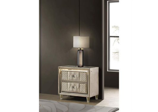 222662 Lorient 2-drawer LED Nightstand with USB Ivory and Camel