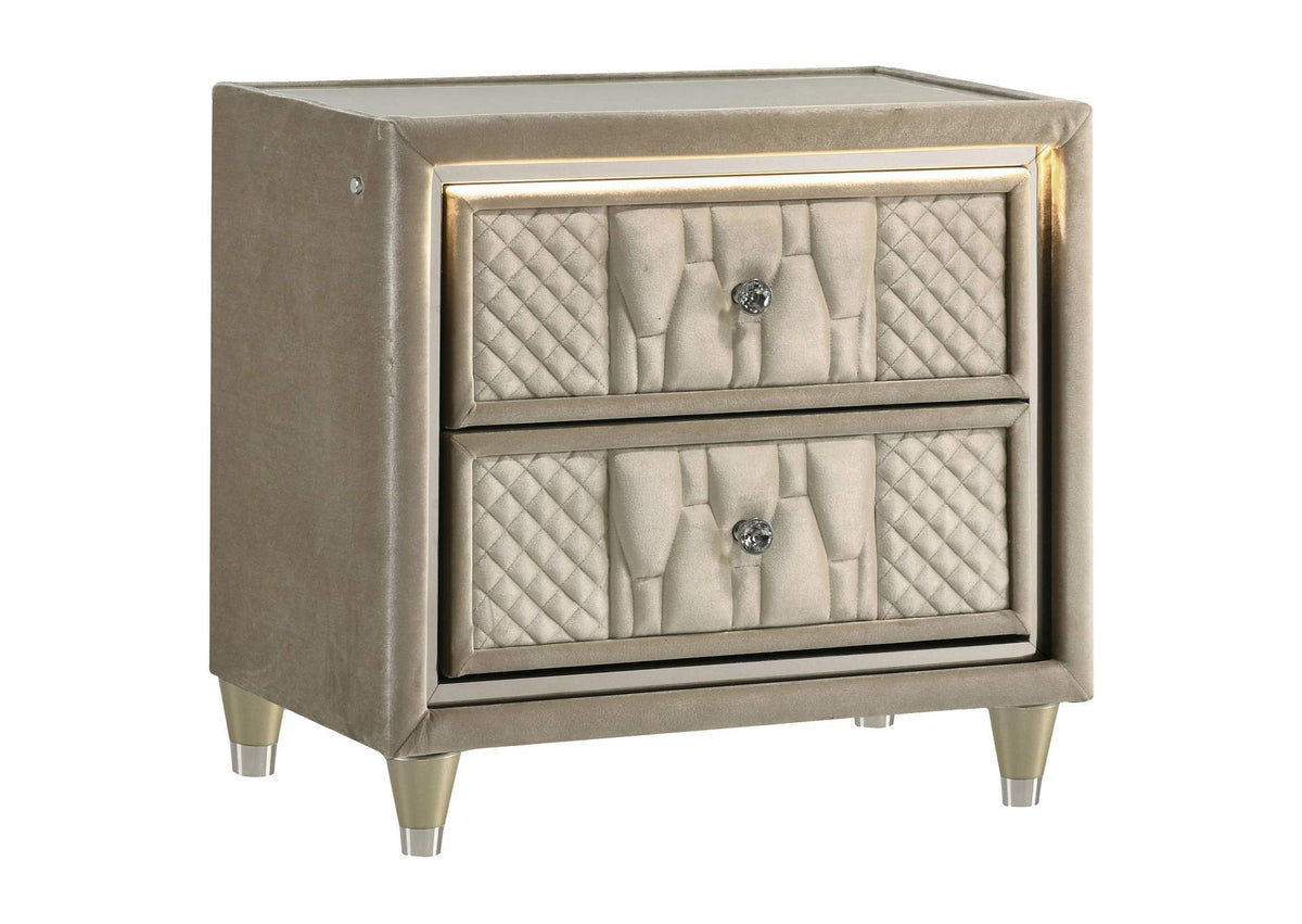 222662 Lorient 2-drawer LED Nightstand with USB Ivory and Camel