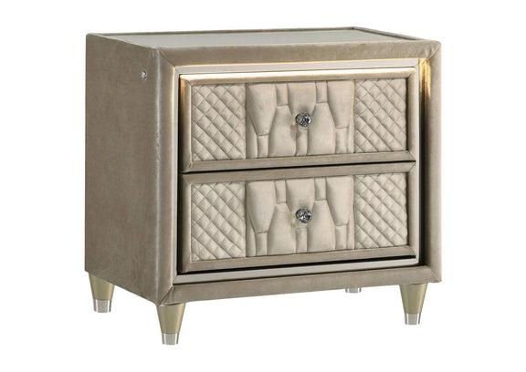 222662 Lorient 2-drawer LED Nightstand with USB Ivory and Camel