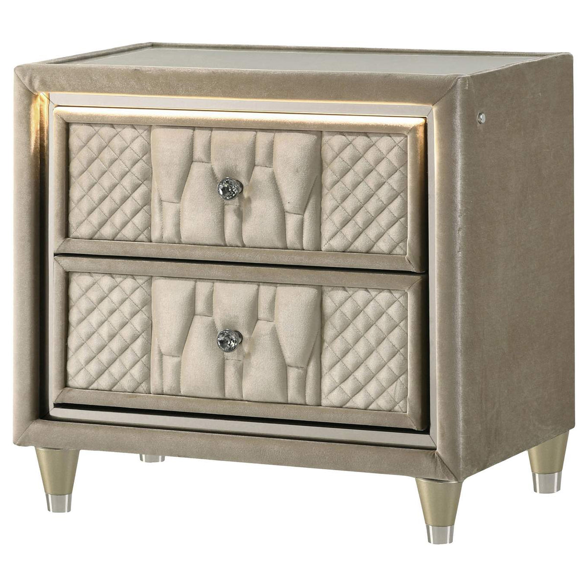 222662 Lorient 2-drawer LED Nightstand with USB Ivory and Camel