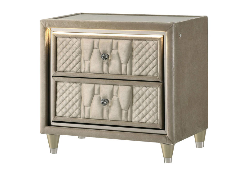 222662 Lorient 2-drawer LED Nightstand with USB Ivory and Camel