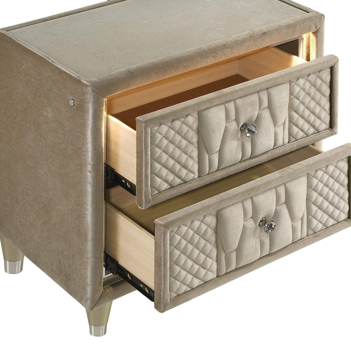 222662 Lorient 2-drawer LED Nightstand with USB Ivory and Camel