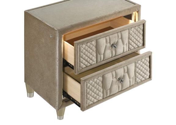 222662 Lorient 2-drawer LED Nightstand with USB Ivory and Camel