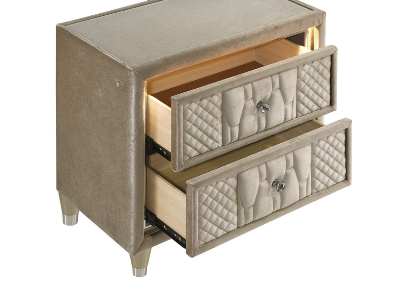 222662 Lorient 2-drawer LED Nightstand with USB Ivory and Camel