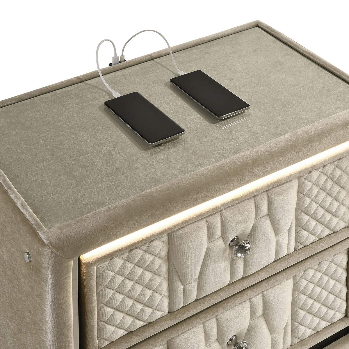222662 Lorient 2-drawer LED Nightstand with USB Ivory and Camel