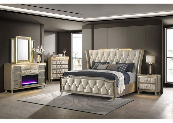 222662 Lorient 2-drawer LED Nightstand with USB Ivory and Camel