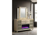 222663FBM Lorient 8-drawer LED Flame Box Dresser and Mirror Ivory Camel