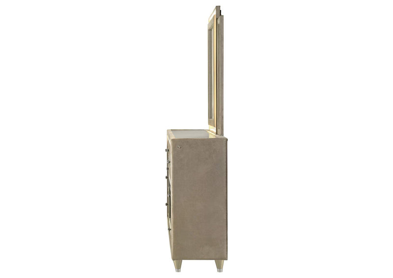 222663FBM Lorient 8-drawer LED Flame Box Dresser and Mirror Ivory Camel