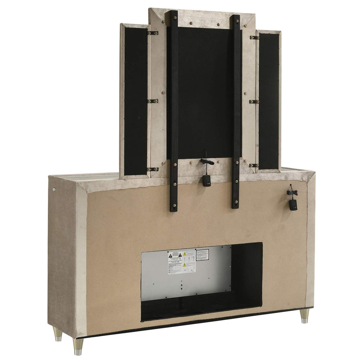 222663FBM Lorient 8-drawer LED Flame Box Dresser and Mirror Ivory Camel