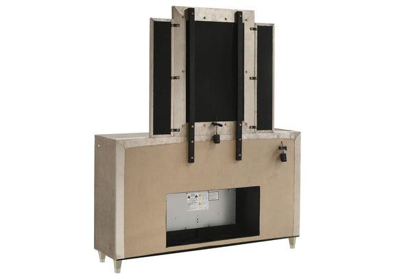 222663FBM Lorient 8-drawer LED Flame Box Dresser and Mirror Ivory Camel