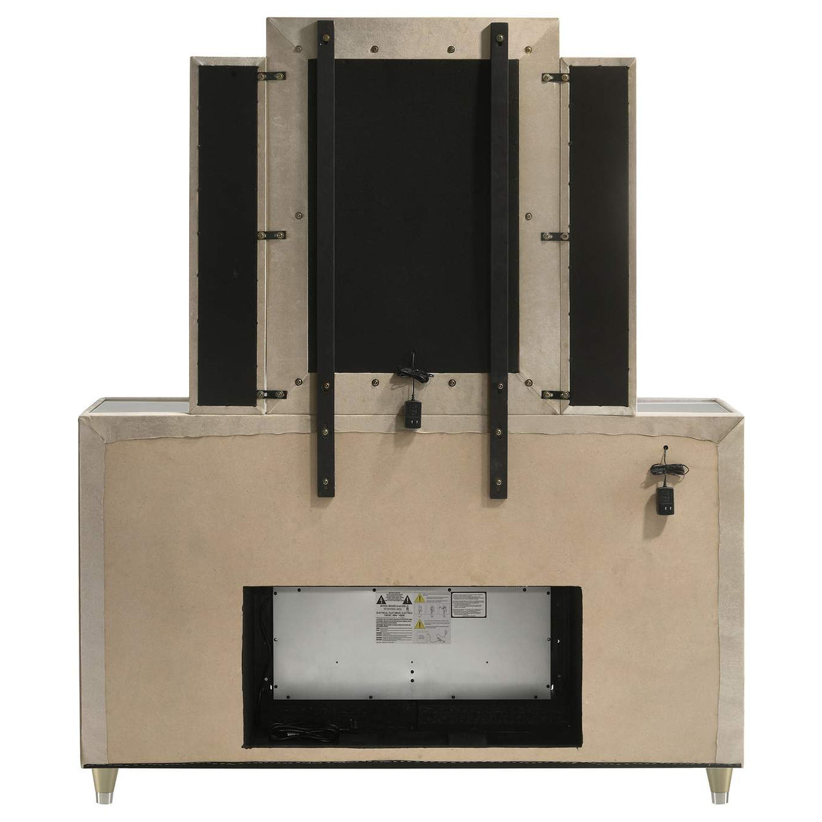 222663FBM Lorient 8-drawer LED Flame Box Dresser and Mirror Ivory Camel
