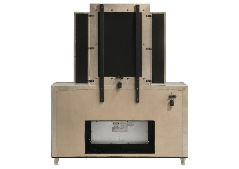 222663FBM Lorient 8-drawer LED Flame Box Dresser and Mirror Ivory Camel