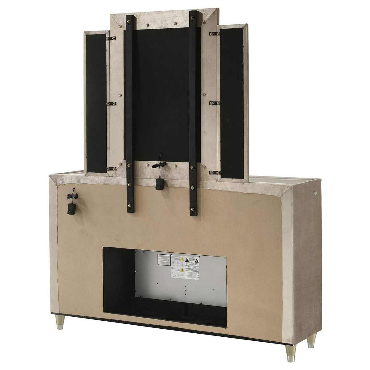 222663FBM Lorient 8-drawer LED Flame Box Dresser and Mirror Ivory Camel