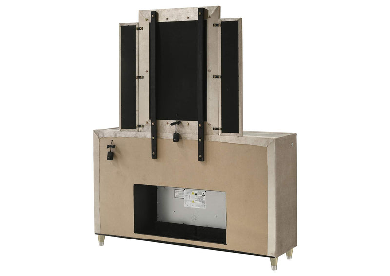 222663FBM Lorient 8-drawer LED Flame Box Dresser and Mirror Ivory Camel