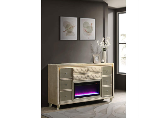 222663FB Lorient 8-drawer LED Bedroom Flame Box Dresser Ivory Camel