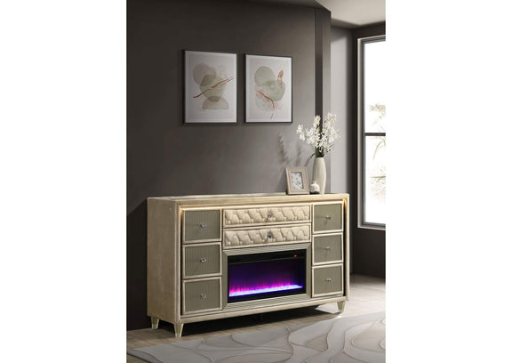 222663FB Lorient 8-drawer LED Bedroom Flame Box Dresser Ivory Camel