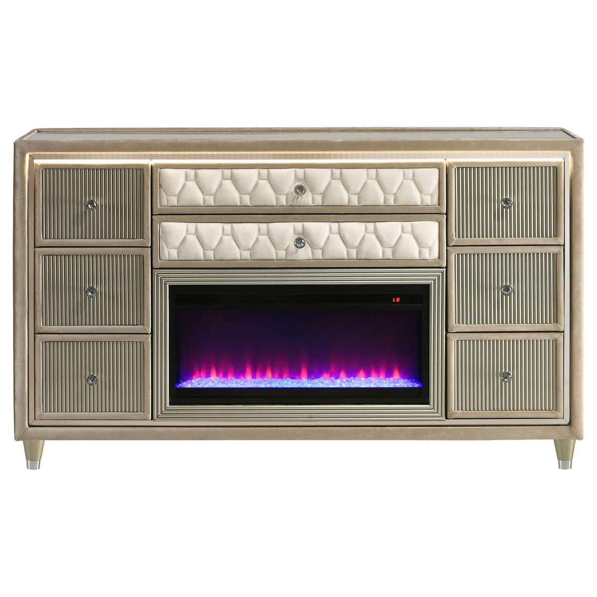 222663FB Lorient 8-drawer LED Bedroom Flame Box Dresser Ivory Camel