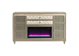 222663FB Lorient 8-drawer LED Bedroom Flame Box Dresser Ivory Camel