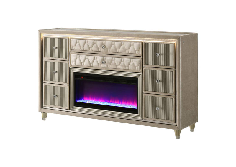 222663FB Lorient 8-drawer LED Bedroom Flame Box Dresser Ivory Camel