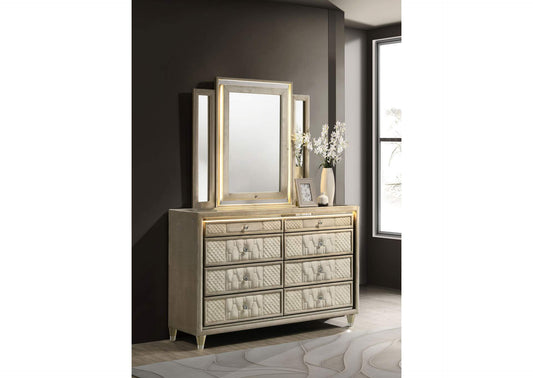 222663M Lorient 8-drawer LED Dresser with Mirror Ivory and Camel