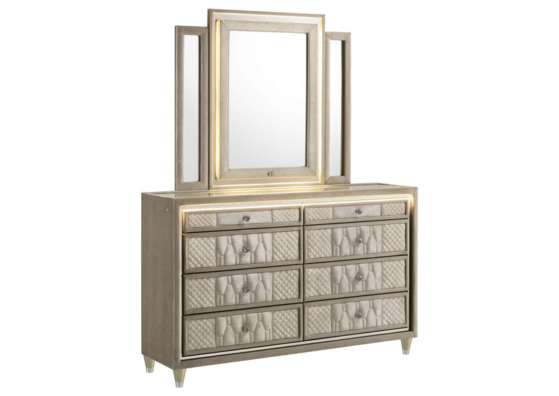 222663M Lorient 8-drawer LED Dresser with Mirror Ivory and Camel