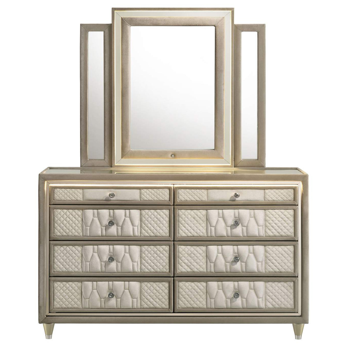 222663M Lorient 8-drawer LED Dresser with Mirror Ivory and Camel