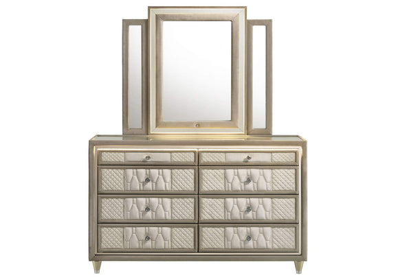 222663M Lorient 8-drawer LED Dresser with Mirror Ivory and Camel