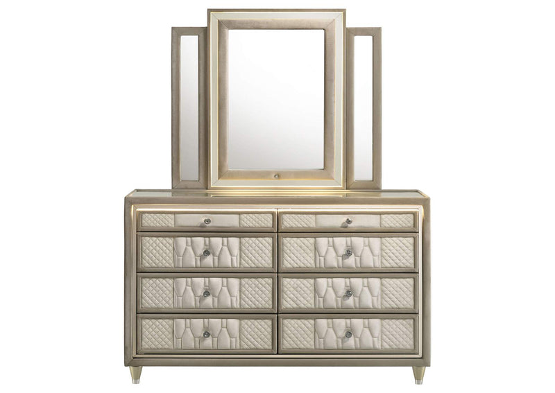 222663M Lorient 8-drawer LED Dresser with Mirror Ivory and Camel