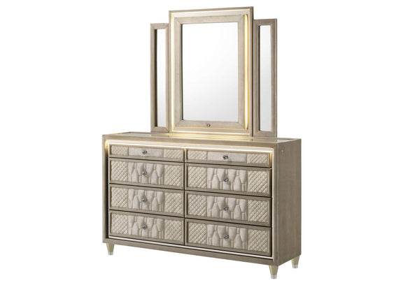 222663M Lorient 8-drawer LED Dresser with Mirror Ivory and Camel