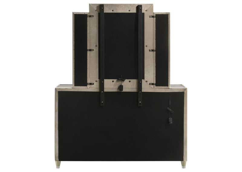 222663M Lorient 8-drawer LED Dresser with Mirror Ivory and Camel