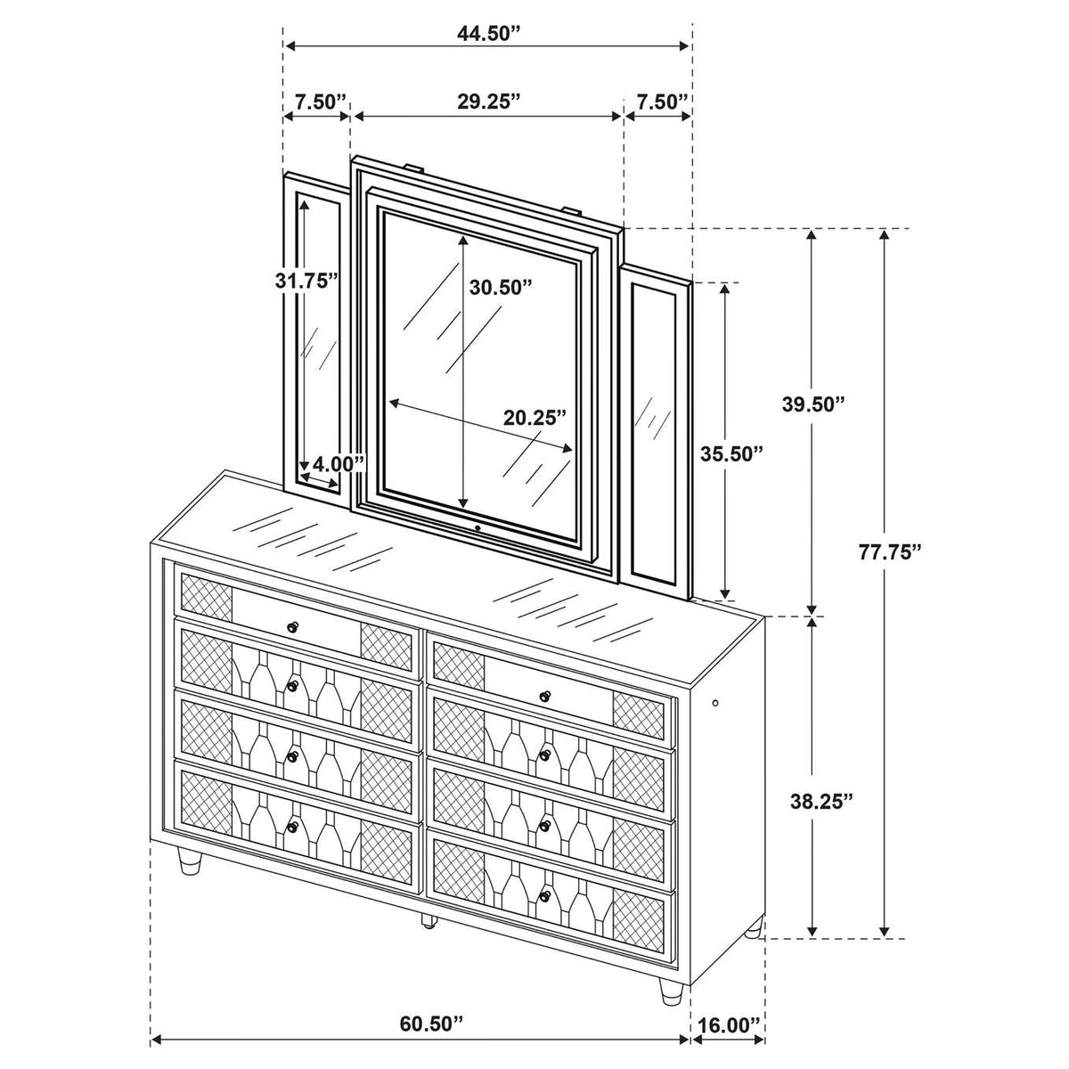 222663M Lorient 8-drawer LED Dresser with Mirror Ivory and Camel