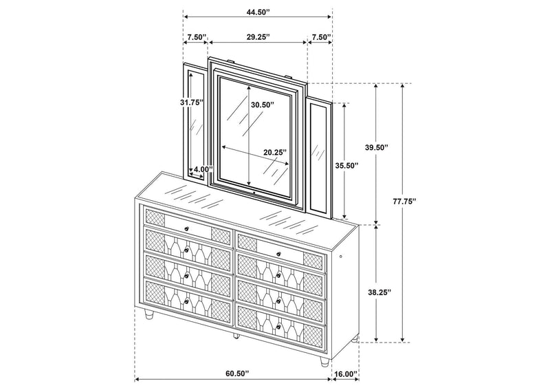 222663M Lorient 8-drawer LED Dresser with Mirror Ivory and Camel