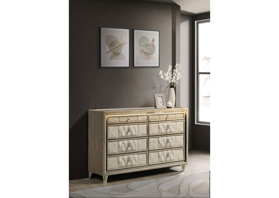 222663 Lorient 8-drawer LED Bedroom Dresser Cabinet Ivory and Camel