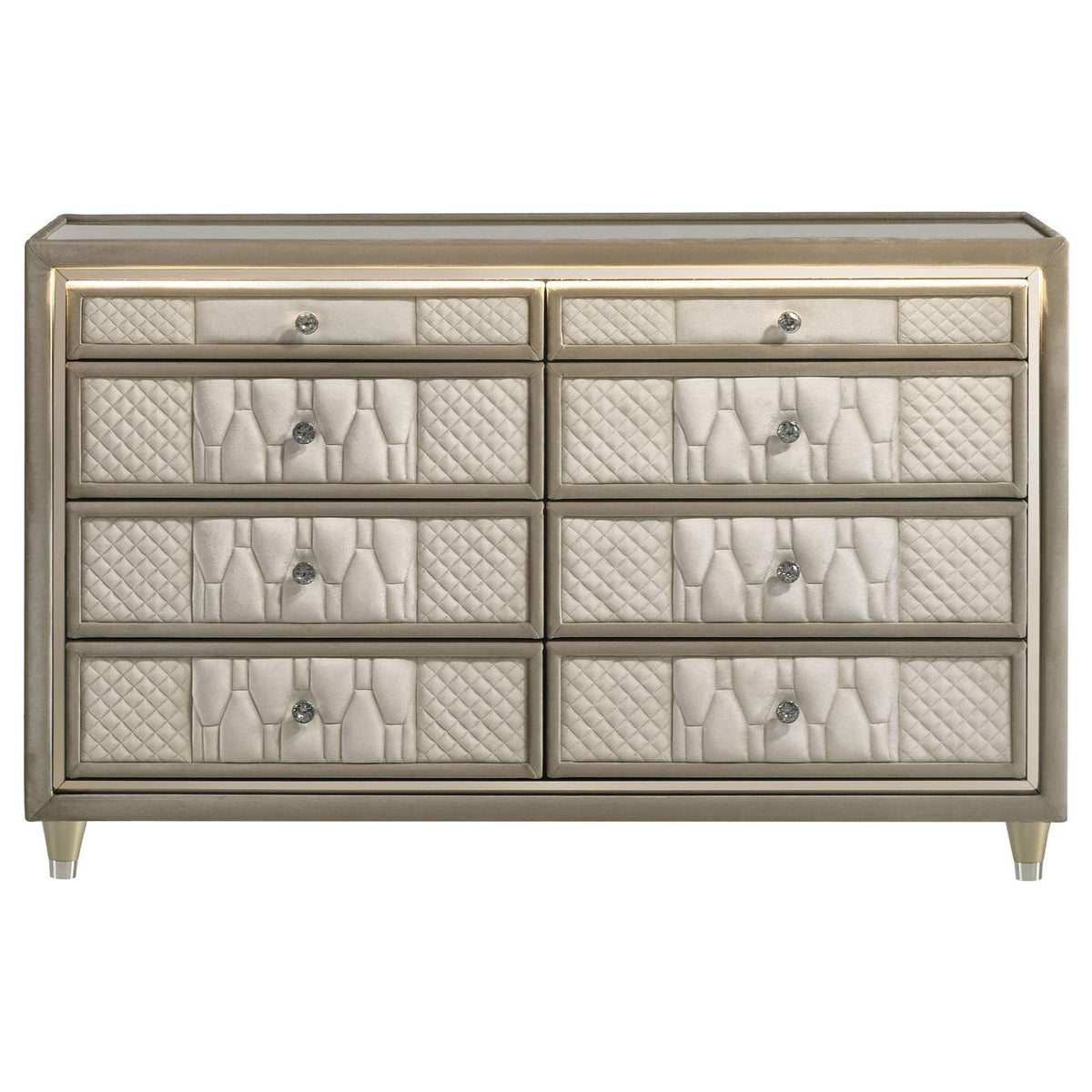222663 Lorient 8-drawer LED Bedroom Dresser Cabinet Ivory and Camel