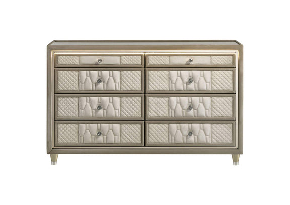 222663 Lorient 8-drawer LED Bedroom Dresser Cabinet Ivory and Camel