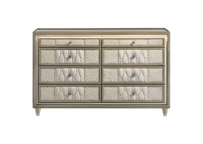 222663 Lorient 8-drawer LED Bedroom Dresser Cabinet Ivory and Camel