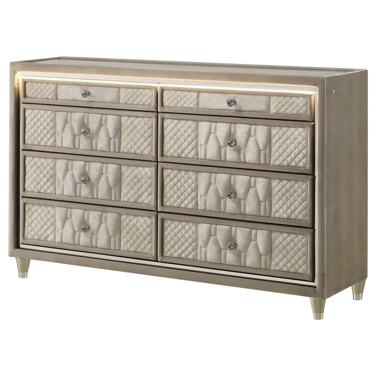 222663 Lorient 8-drawer LED Bedroom Dresser Cabinet Ivory and Camel