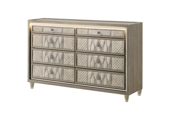 222663 Lorient 8-drawer LED Bedroom Dresser Cabinet Ivory and Camel