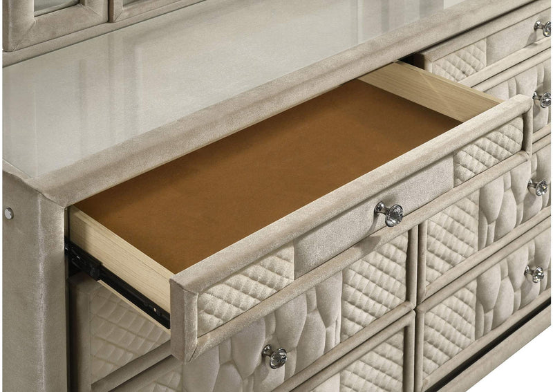 222663 Lorient 8-drawer LED Bedroom Dresser Cabinet Ivory and Camel